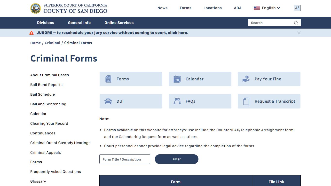 Criminal Forms | Superior Court of California - County of San Diego